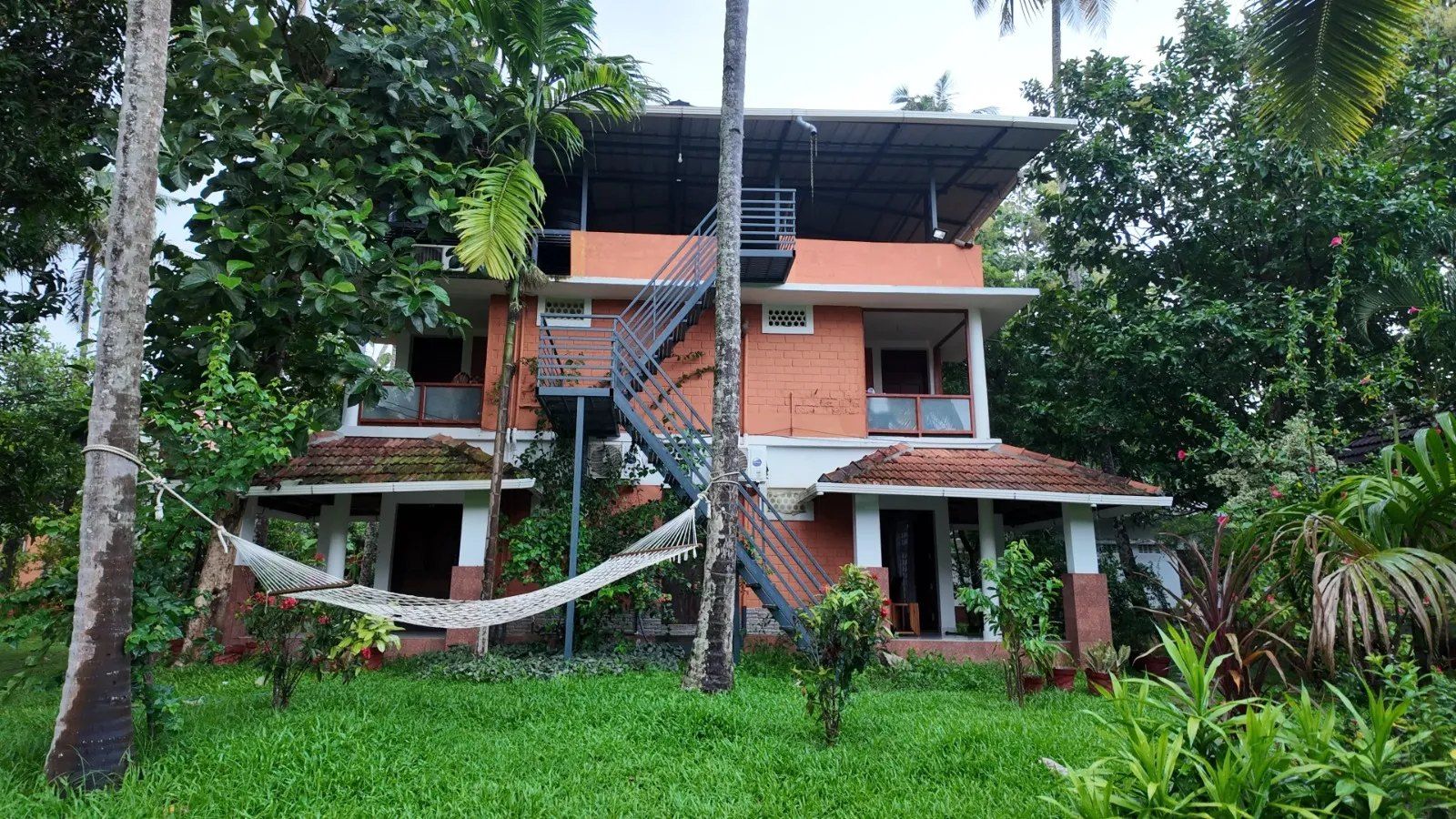The center's main building in the garden